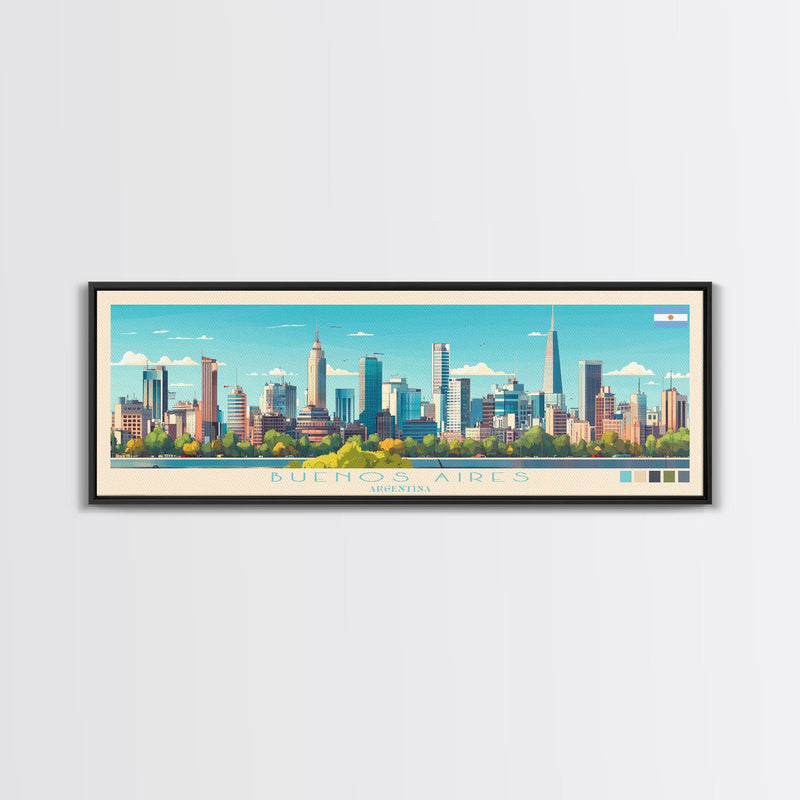 Buenos Aires, Argentina Panoramic Travel Poster Canvas Print, Buenos Aires, Argentina Painting, Argentina Art, Buenos Aires Panoramic Travel Art, Travel Painting