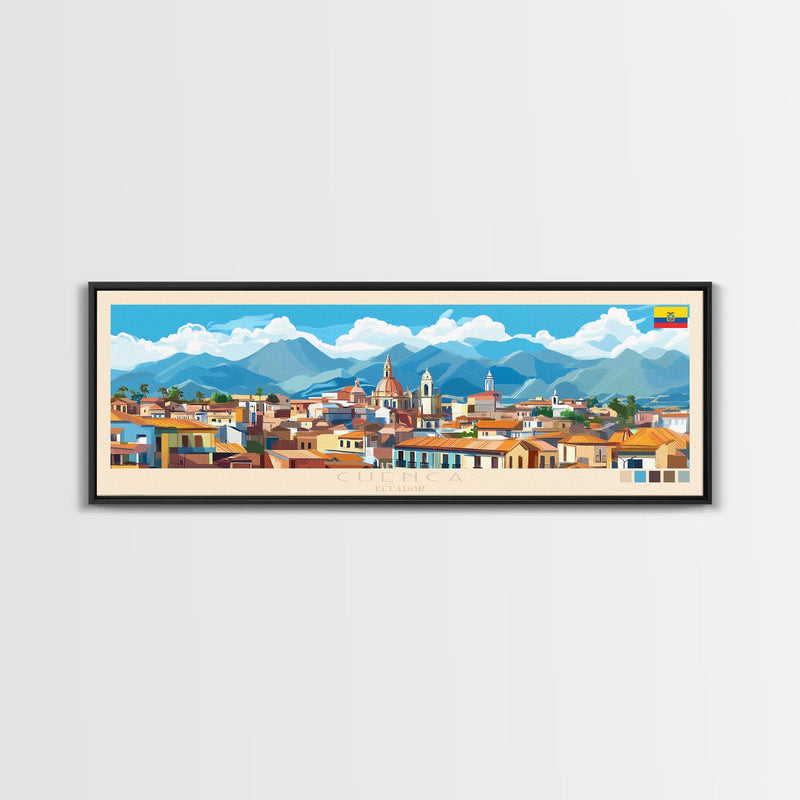 Cuenca, Ecuador Panoramic Travel Poster Canvas Print, Cuenca, Ecuador Painting, Ecuador Art, Cuenca Travel Art, Guest Room Painting