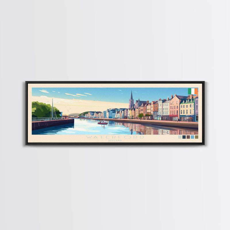 Waterford, Ireland Panoramic Travel Poster Canvas Print, Waterford, Ireland Painting, Ireland Art, Waterford Travel Art, Guest Room Painting