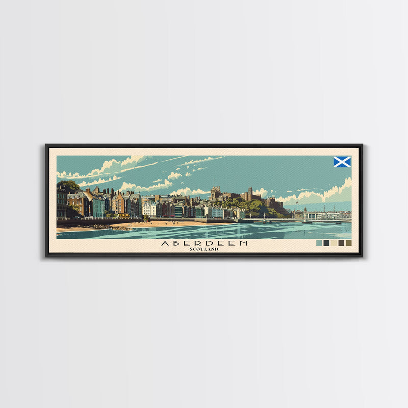 Aberdeen, Scotland Panoramic Canvas Print, Aberdeen, Scotland Painting, Scotland Art, Aberdeen Travel Poster, Travel Art, Vacation Gift