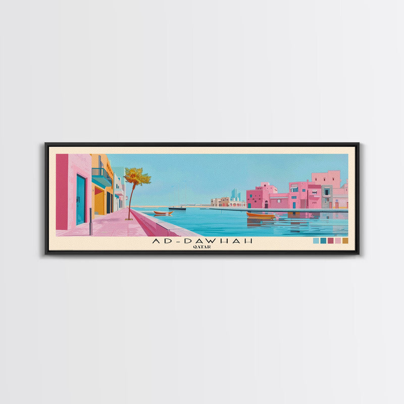 Ad-Dawhah, Qatar Panoramic Canvas Print, Ad-Dawhah, Qatar Painting, Qatar Art, Ad-Dawhah Travel Poster, Travel Art, Living Room Painting