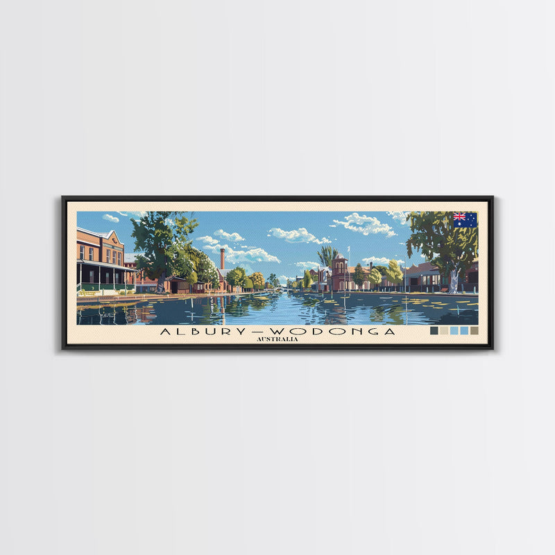 Alburyâ€“Wodonga, Australia Panoramic Canvas Print, Alburyâ€“Wodonga, Australia Painting, Australia Art, Alburyâ€“Wodonga Travel Poster, Travel Art, Housewarming Gift