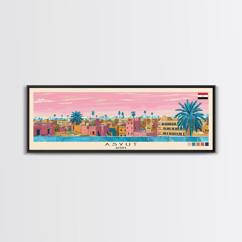 Asyut, Egypt Panoramic Canvas Print, Asyut, Egypt Painting, Egypt Art, Asyut Travel Poster, Travel Art, Guest Room Painting