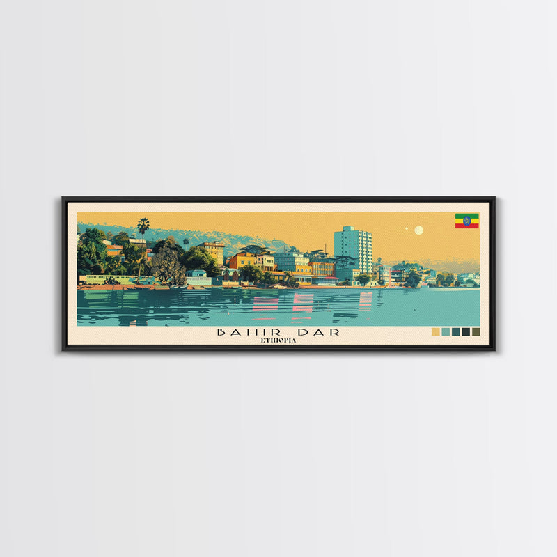 Bahir Dar, Ethiopia Panoramic Canvas Print, Bahir Dar, Ethiopia Painting, Ethiopia Art, Bahir Dar Travel Poster, Travel Art, Guest Room Painting