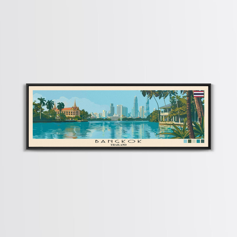 Bangkok, Thailand Panoramic Canvas Print, Bangkok, Thailand Painting, Thailand Art, Bangkok Travel Poster, Travel Art, Living Room Painting