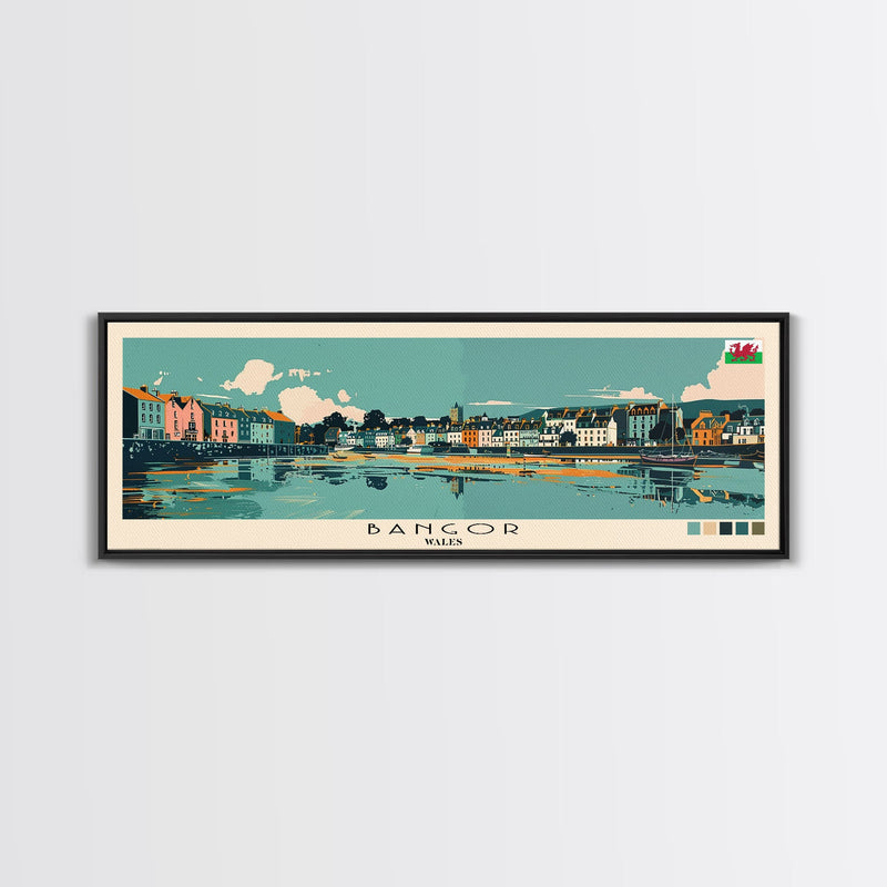 Bangor, Wales Panoramic Canvas Print, Bangor, Wales Painting, Wales Art, Bangor Travel Poster, Travel Art, Housewarming Gift