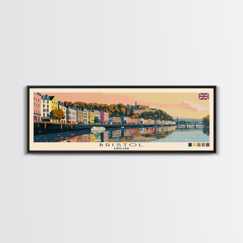 Bristol, England Panoramic Canvas Print, Bristol, England Painting, England Art, Bristol Travel Poster, Travel Art, Housewarming Gift