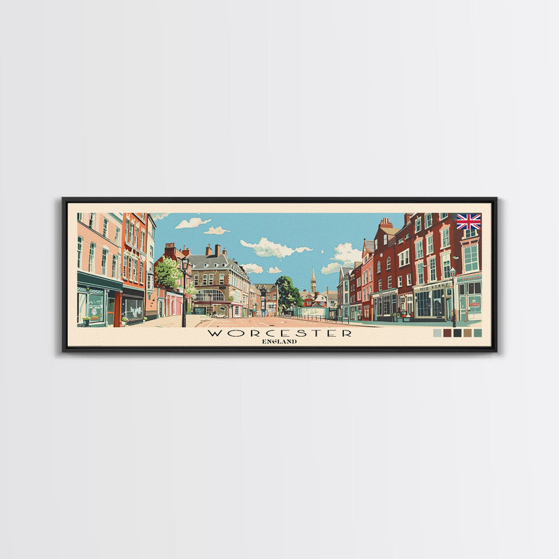 Worcester, England Panoramic Canvas Print, Worcester, England Painting, England Art, Worcester Travel Poster, Travel Art, Guest Room Painting