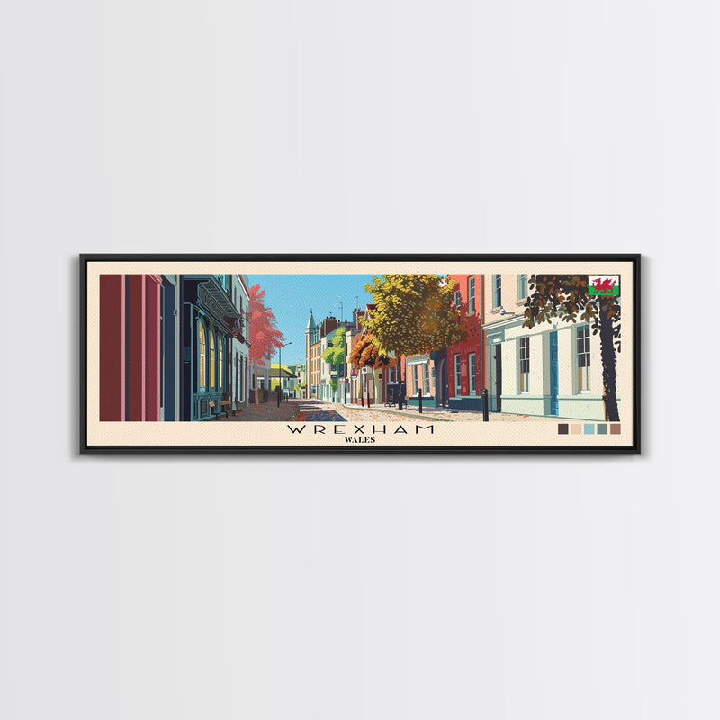 Wrexham, Wales Panoramic Canvas Print, Wrexham, Wales Painting, Wales Art, Wrexham Travel Poster, Travel Art, Guest Room Painting