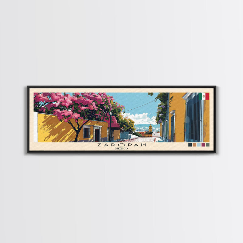 Zapopan, Mexico Panoramic Canvas Print, Zapopan, Mexico Painting, Mexico Art, Zapopan Travel Poster, Travel Art, Housewarming Gift