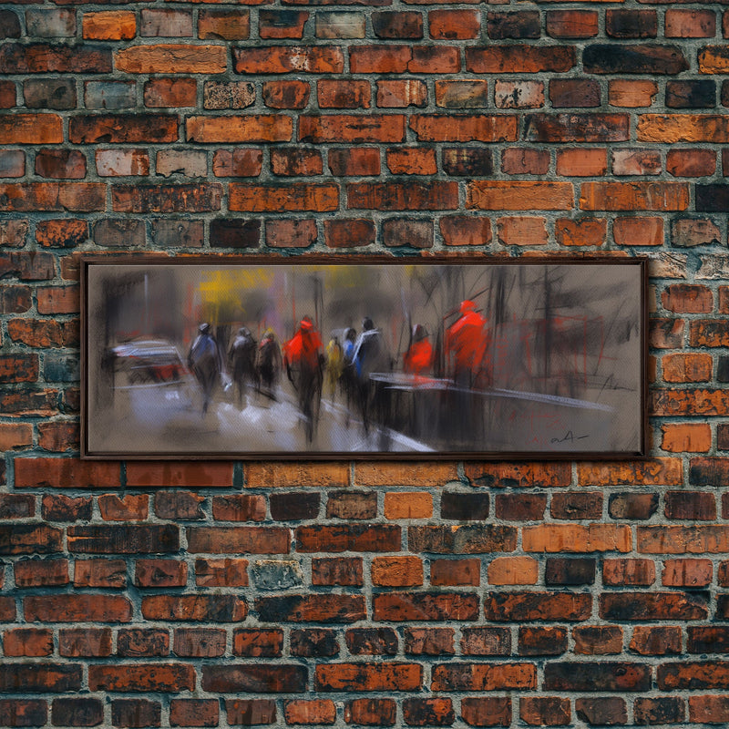 Abstract People On Street Canvas Print, Abstract Urban Art, Vibrant Art, Line Art City Wall Decor, Panoramic, Wall Art, Canvas Print