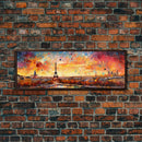 Eiffel Tower Abstract Paris France Panoramic Framed Canvas Print, Van Gogh Inspired Original Painting, Colorful Wall Art