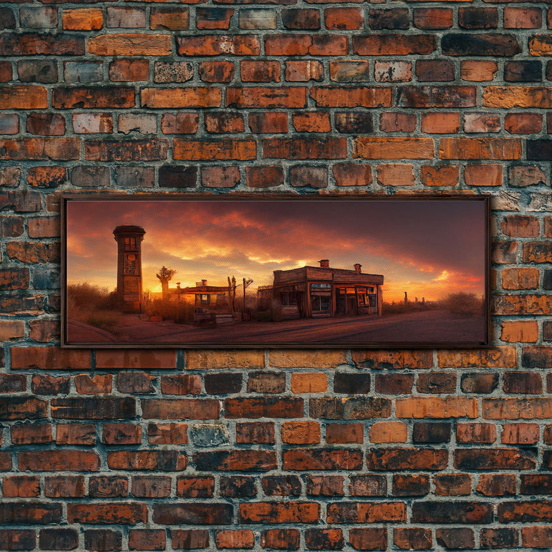 Wild West Abandoned Saloon, Extra Large Wall Art, Framed Panoramic Canvas Print, Framed Wall Art