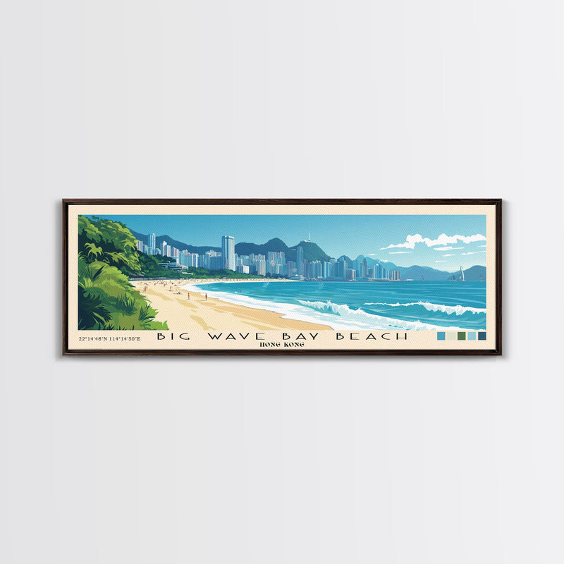 Big Wave Bay Beach, Hong Kong Panoramic Print, Vacation Gift, Hong Kong Wall Art, Beach Painting, Beach Decor, Beach Or Lakehouse Art