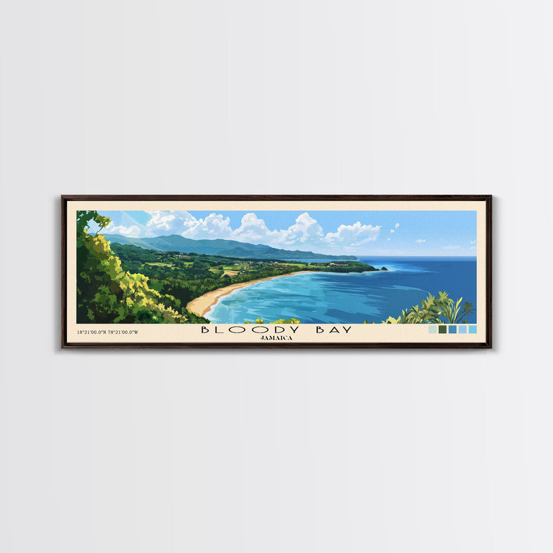 Bloody Bay, Jamaica Panoramic Beach Print, Vacation Gift, Jamaica Wall Art, Beach Painting, Beach Decor, Beach Painting