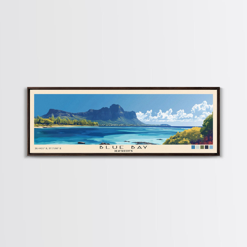 Blue Bay, Mauritius Panoramic Print, Vacation Gift, Mauritius Wall Art, Beach Painting, Beach Decor, Large Wall Art, Wood Frame Art