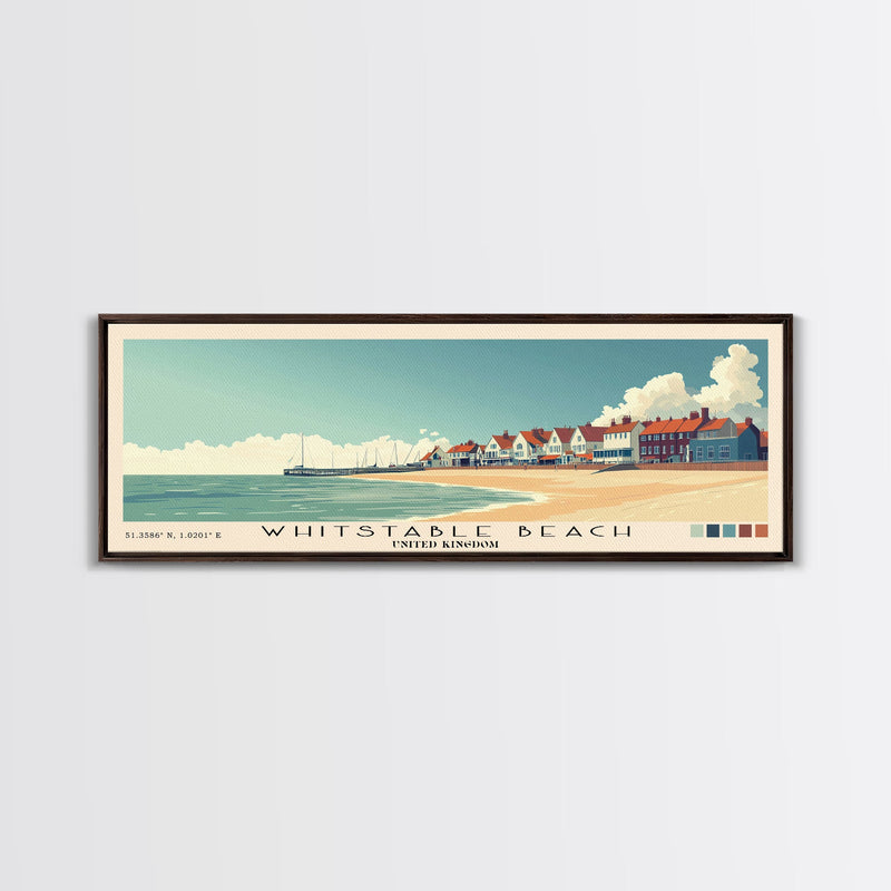 Whitstable beach, United Kingdom Panoramic Print, Vacation Gift, United Kingdom Wall Art, Beach Painting, Beach Decor, Large Wall Art, Wood Frame Art