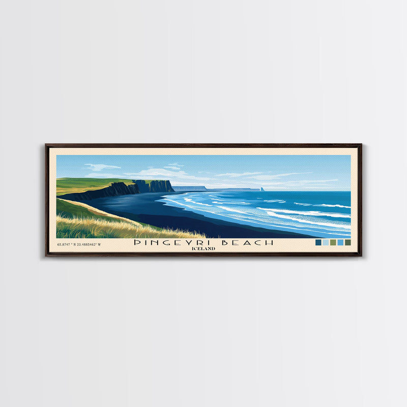 Ãingeyri Beach, Iceland Panoramic Beach Print, Vacation Gift, Iceland Wall Art, Framed Canvas Print, Framed Beach Painting