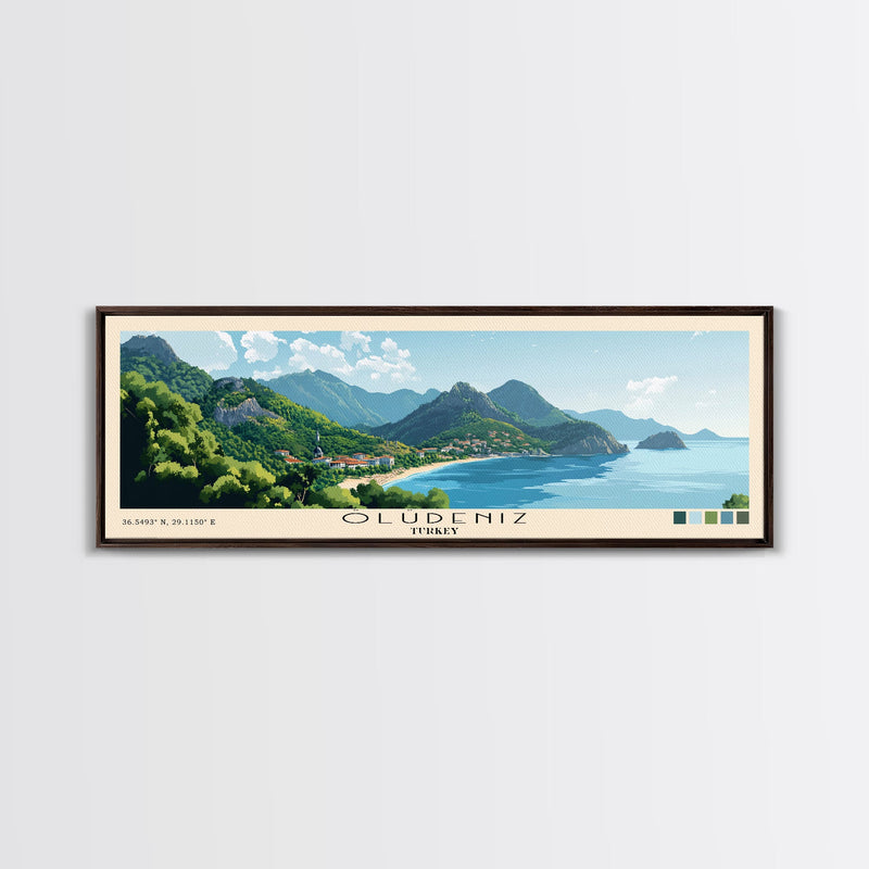 Ã–lÃ¼deniz, Turkey Panoramic Beach Print, Vacation Gift, Turkey Wall Art, Framed Canvas Print, Framed Beach Painting