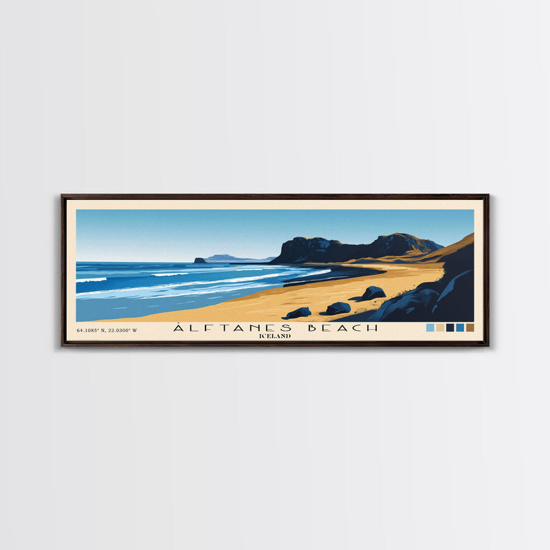 Ãlftanes Beach, Iceland Panoramic Print, Vacation Gift, Iceland Wall Art, Beach Painting, Beach Decor, Large Wall Art, Wood Frame Art