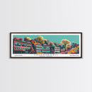 Greensboro North Carolina Travel Poster Framed Canvas Print, Panoramic Mid Century Modern Art, Pop Art Style, Wall Decor, Home Decor, Retro Style Art