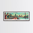 Houston Texas Panoramic Travel Poster Framed Canvas Print, Mid Century Modern Art, Pop Art Style, Wall Art, Living Room Decor, Home Decor, Retro Style Art