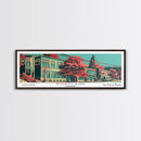 Portland Oregon Panoramic Travel Poster Framed Canvas Print, Mid Century Modern Art, Pop Art Style, Wall Art, Home Decor, Office Wall Art