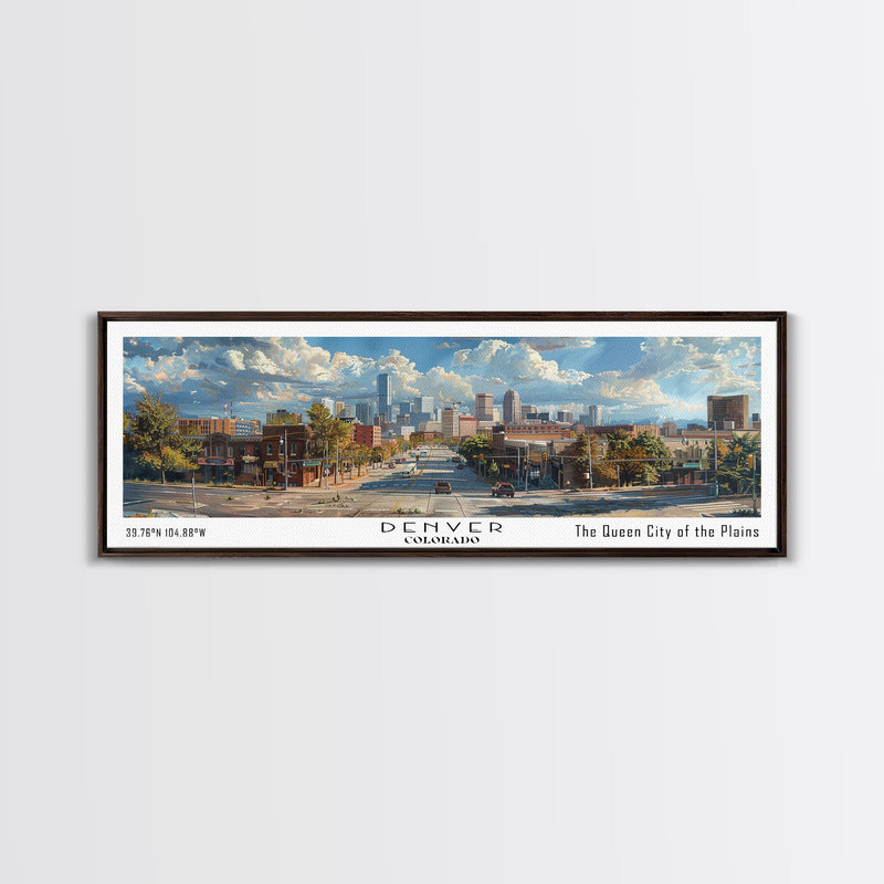 Denver Colorado Panoramic Watercolor Painting, Scenic Framed Canvas Print, Mountain City Wall Art, Travel Poster, Home Decor, Vacation Gift
