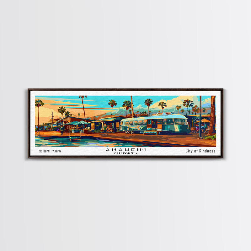 Anaheim California Panoramic Wall Art Framed Canvas Print, Mid Century Modern Art, Pop Art Style, Travel Poster, Home Decor, Retro Style