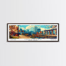 Greensboro North Carolina Panoramic Travel Poster Framed Canvas Print, Mid Century Modern Art, Pop Art Style, Wall Art Decor, Home Decoration