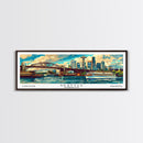 Seattle Washington Panoramic Painting, Mid Century Modern Framed Canvas Print, Retro Style Wall Art, Pop Art Travel Poster