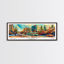 Spokane Washington Panoramic Painting, Mid Century Modern Framed Canvas Print, Retro Pop Art Travel Poster, Wall Decor, Office Art