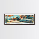 Raleigh North Carolina Panoramic Painting, Mid Century Modern Framed Canvas Print, Retro Pop Art Travel Poster, Living Room and Office Wall Art