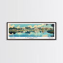 Lakeland Florida Panoramic Painting, Mid Century Modern Framed Canvas Print, Retro Pop Art Travel Poster, Home Wall Decor