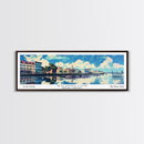 Wilmington North Carolina Panoramic Wall Art, Mid Century Modern Framed Canvas Print, Retro Pop Art Travel Poster, City Art, Home Decoration