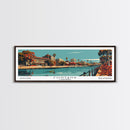 Fontana California Panoramic Painting, Framed Canvas Print, Mid Century Modern Wall Art, Retro Pop Art Travel Poster, Living Room Decor, City Art