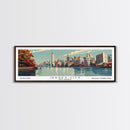 Jersey City New Jersey Panoramic Painting, Framed Canvas Print, Mid Century Modern Wall Art, Retro Pop Art Travel Poster, Cityscape Decor, Office Wall Art, Home Decor