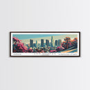 Los Angeles California Mid Century Modern Framed Canvas Print, Retro Pop Art Travel Poster, Home Decor, City Art, Panoramic Painting