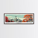 Seattle Washington Panoramic Painting, Mid Century Modern Framed Canvas Print, Retro Pop Art Travel Poster, Cityscape, Home Decor, Office Wall Art