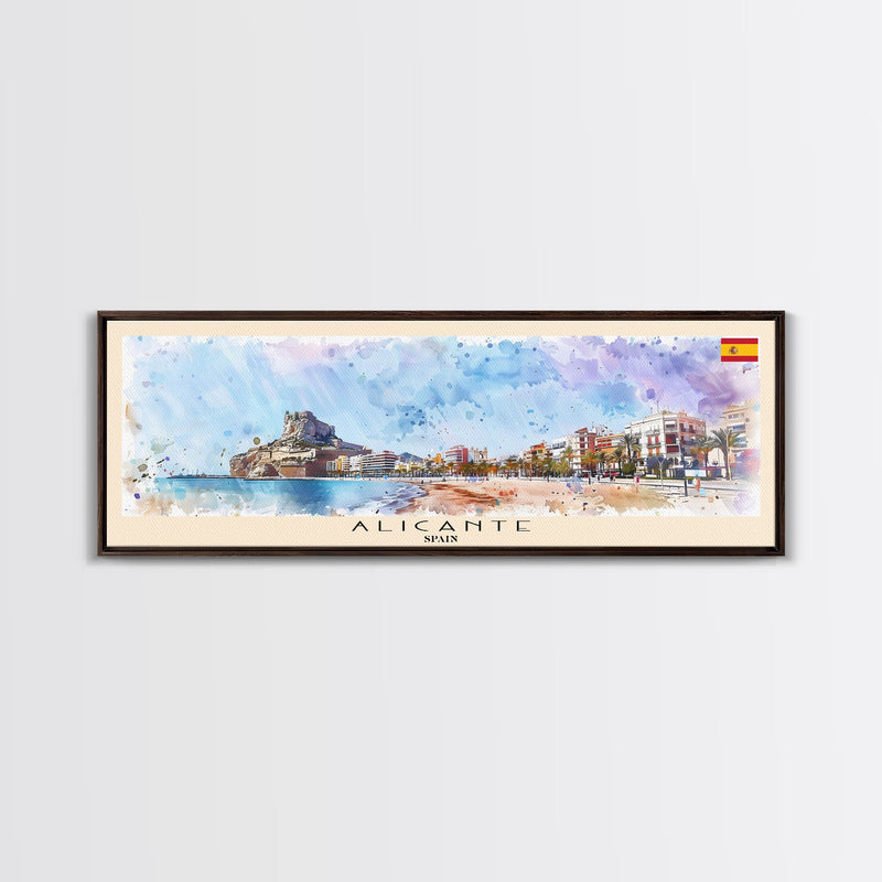 Alicante Spain Travel Print Wall Art, Panoramic City Art, Travel Art, Wall Decor, Vacation Gift, Framed Canvas Print Or Metal Art