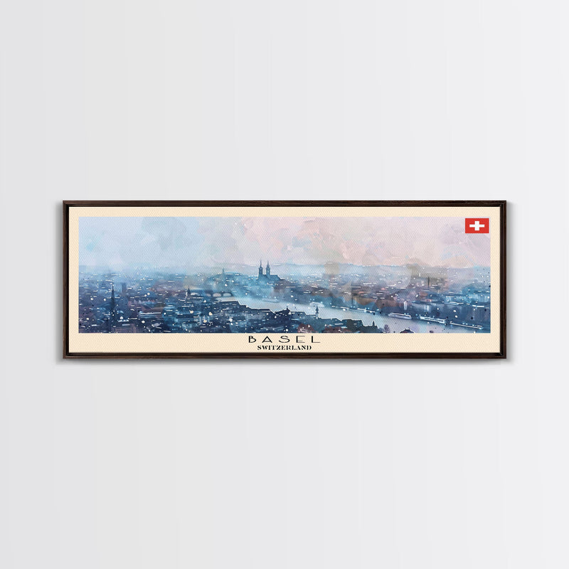 Basel Switzerland Travel Art, City Art, Framed Canvas Print or Metal Wall Art, Europe Travel Poster, Panoramic Wall Art, Extra Wide Wall Art