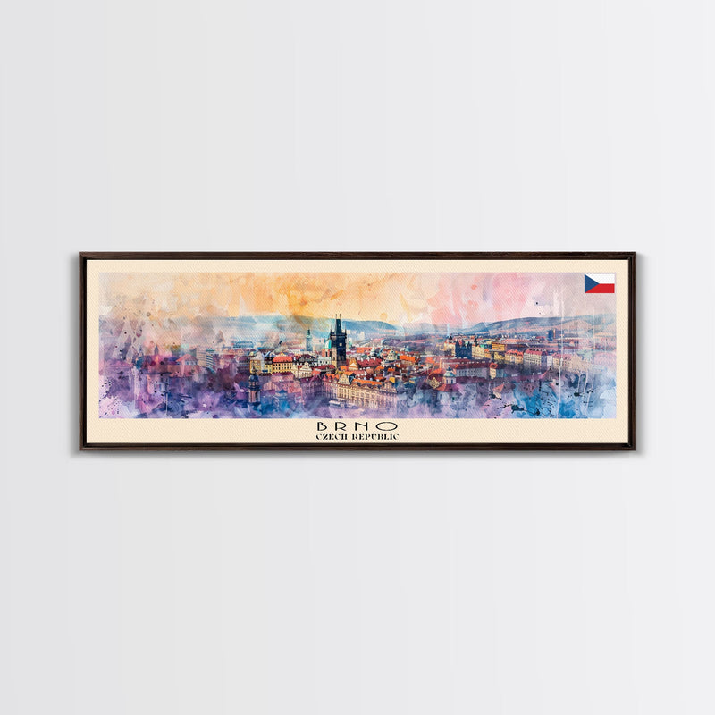 Brno Czech Republic art Travel Print Wall Art, Panoramic City Art, Travel Art, Wall Decor, Vacation Gift, Framed Canvas Print Or Metal Art