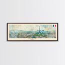 Paris France Panoramic Travel Poster, Framed Canvas Print or Metal Wall Art, Travel Art, Home Decor, Panoramic Painting, Midcentury Art