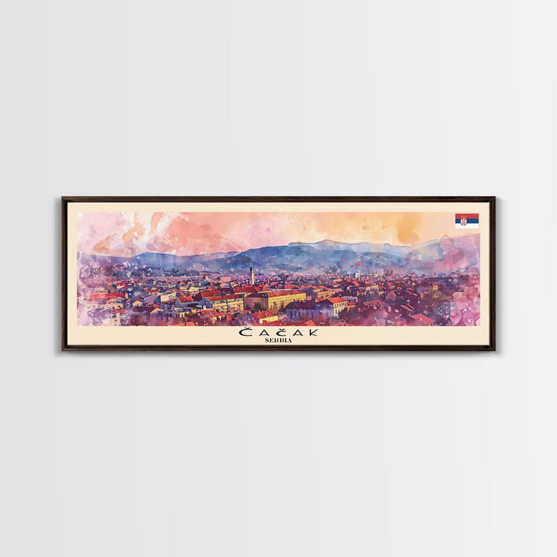 ÄŒaÄak Serbia Wall Art, Panoramic Travel Poster, Panoramic Framed Canvas Print, City Wall Art, Wall Hanging Home Decor, Travel Art