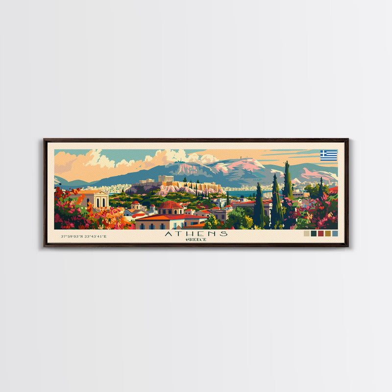 Athens Greece Travel Art, City Art, Framed Canvas Print or Metal Wall Art, Europe Travel Poster, Panoramic Wall Art, Extra Wide Wall Art