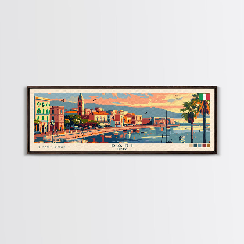 Bari Italy Travel Art, City Art, Framed Canvas Print or Metal Wall Art, Europe Travel Poster, Panoramic Wall Art, Extra Wide Wall Art