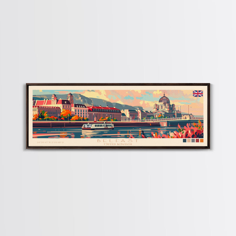 Belfast United Kingdom Travel Print Wall Art, Panoramic City Art, Travel Art, Wall Decor, Vacation Gift, Framed Canvas Print Or Metal Art