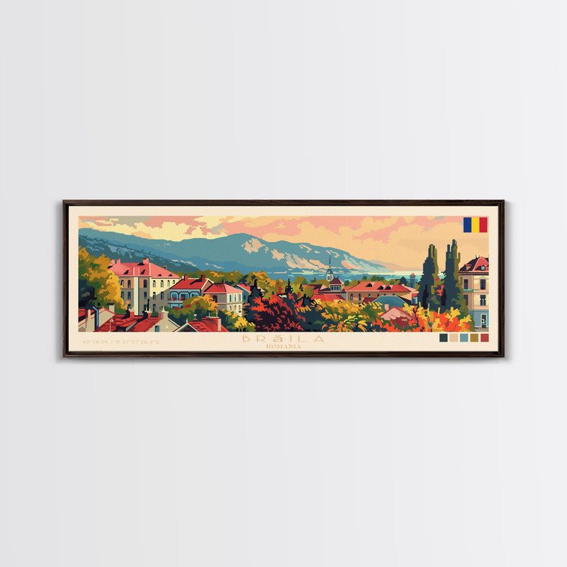 Braila Romania Travel Art, City Art, Framed Canvas Print or Metal Wall Art, Europe Travel Poster, Panoramic Wall Art, Extra Wide Wall Art