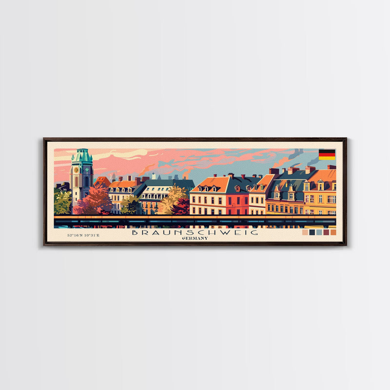 Braunschweig Germany Travel Art, City Art, Framed Canvas Print or Metal Wall Art, Europe Travel Poster, Panoramic Wall Art, Extra Wide Wall Art