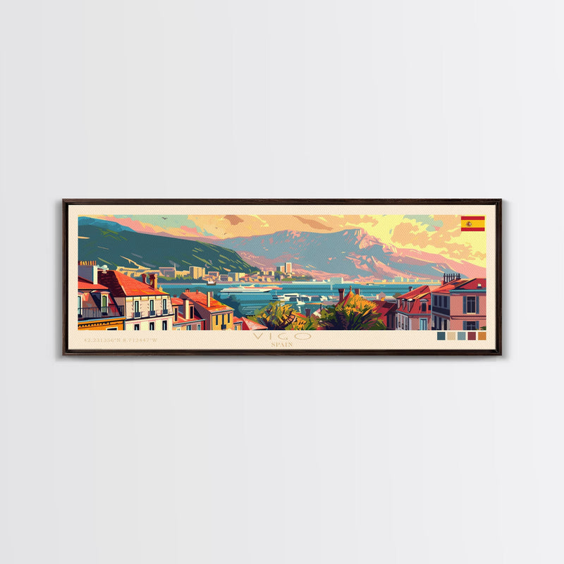 Vigo Spain Wall Art, Panoramic Travel Poster, Panoramic Framed Canvas Print, City Wall Art, Wall Hanging Home Decor, Travel Art